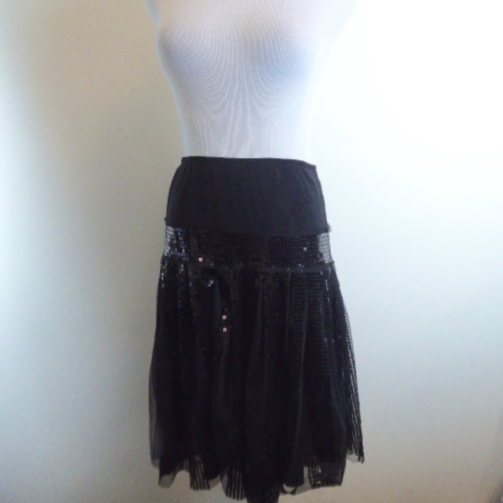 STUDIO M Black sequin midi skirt New M NWOT party